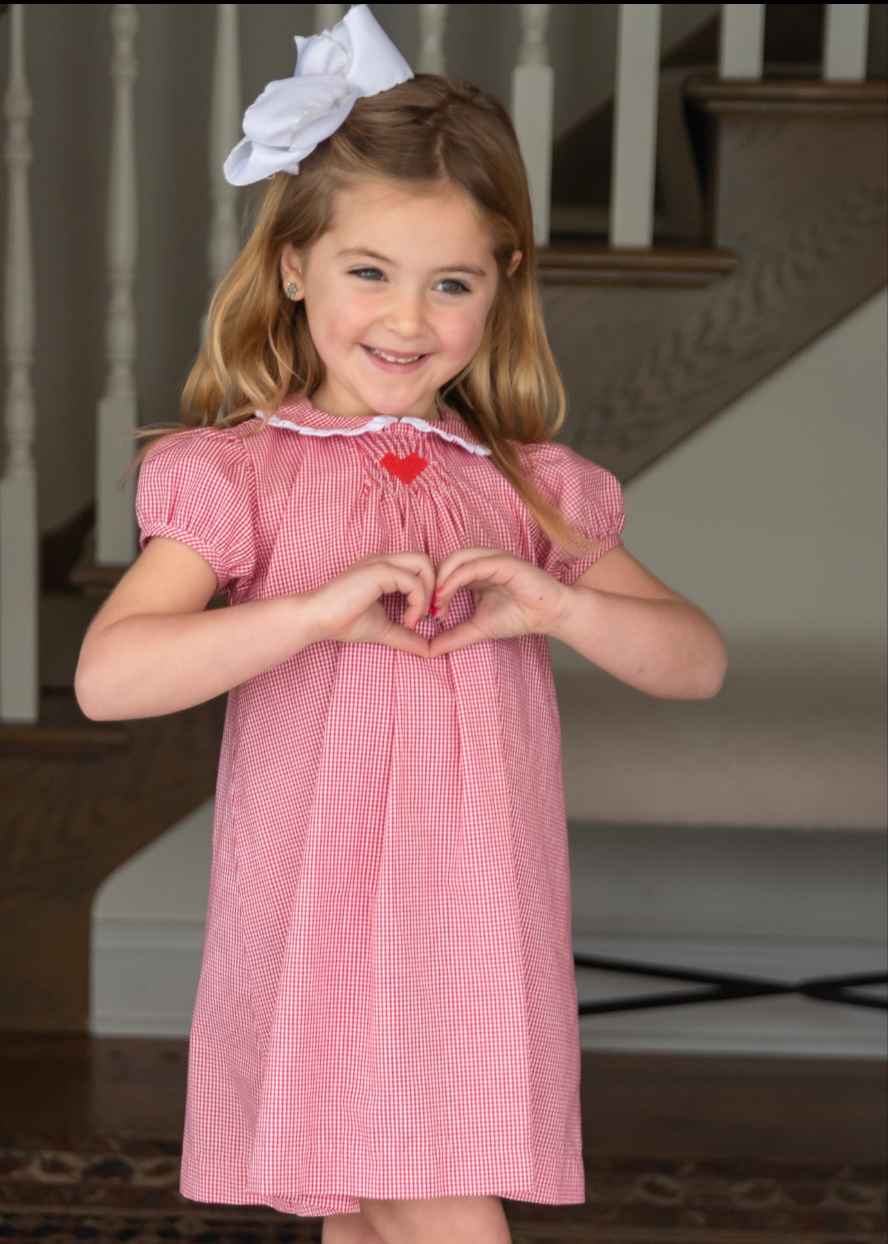 Smock Heart Red Gingham Sage Dress **PRE-SALE**