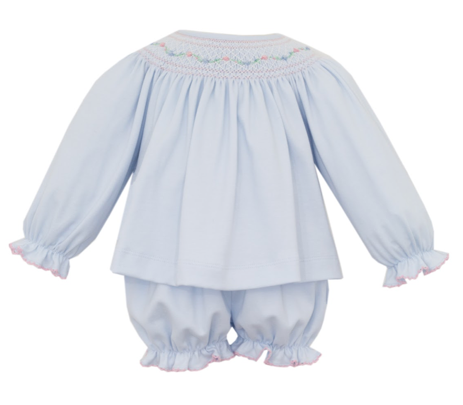 Lt. Blue Knit Bishop Bloomer Set - Merry