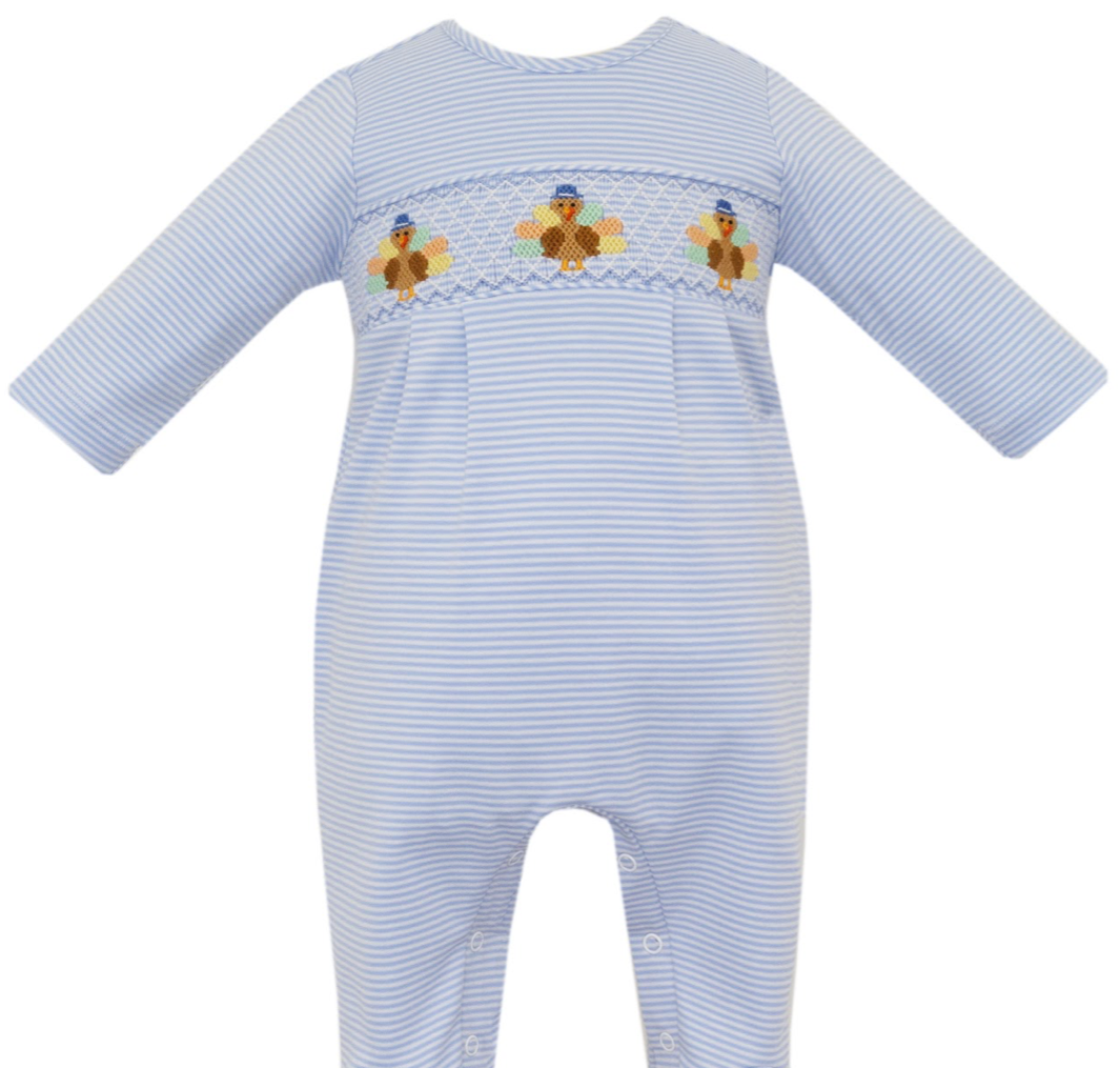Lt. Blue Stripe Knit Boy Long Romper - Turkey