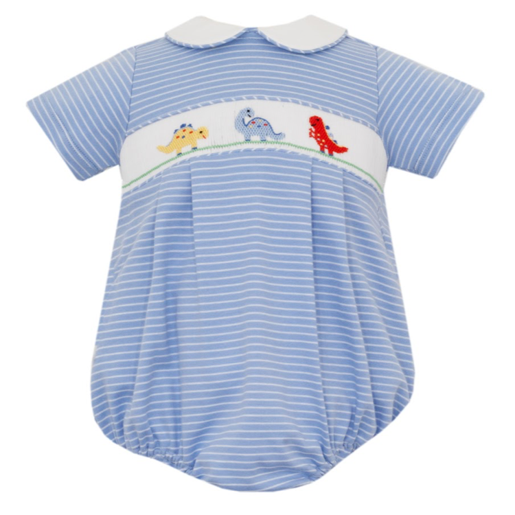 Blue Stripe Knit Boy Bubble - Dinosaurs