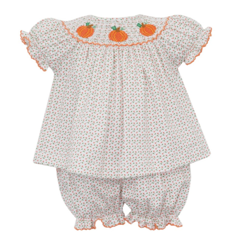 Tiny Floral Bishop Bloomer Set - Orange Pumpkins