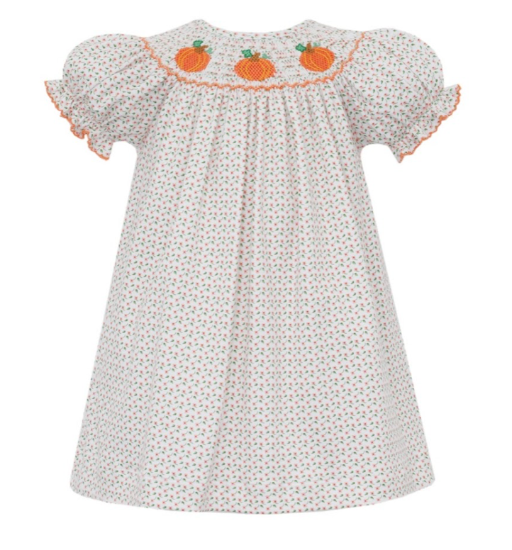 Tiny Floral Bishop Dress  - Orange Pumpkins