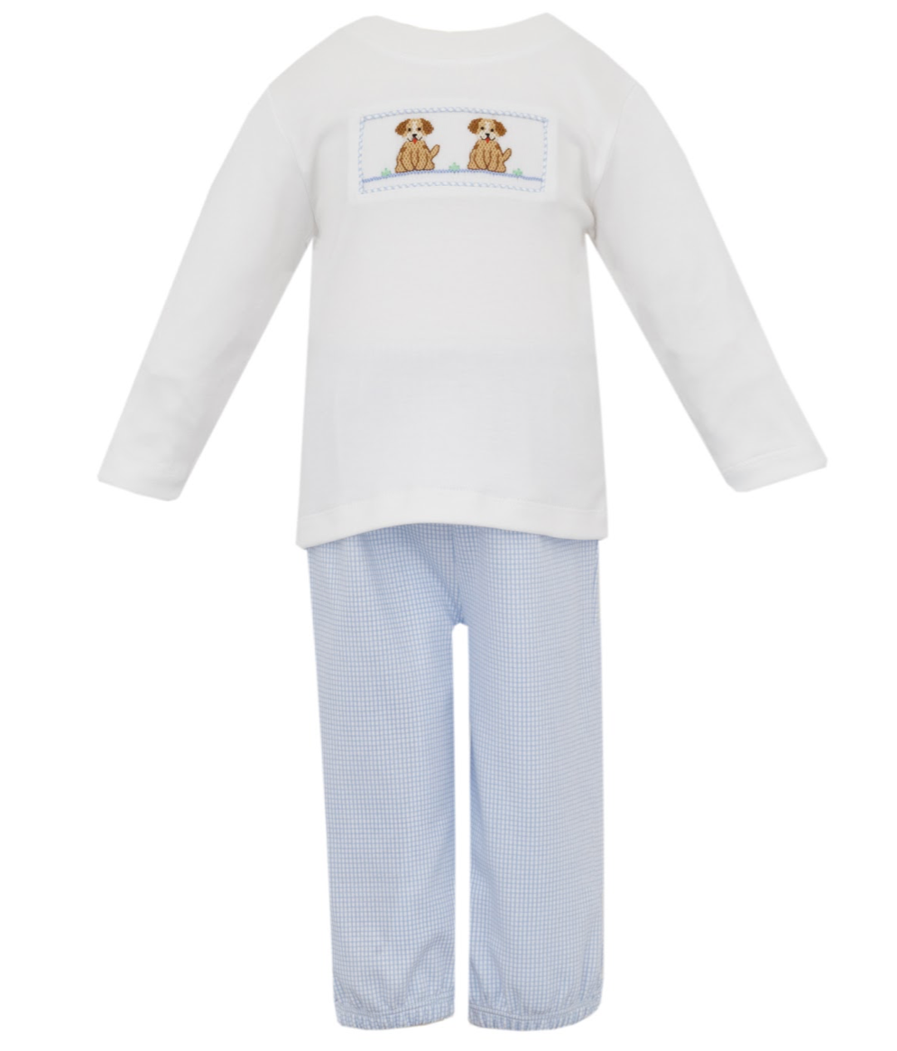 Blue Check Knit Boy L/S Pant Set - Puppies