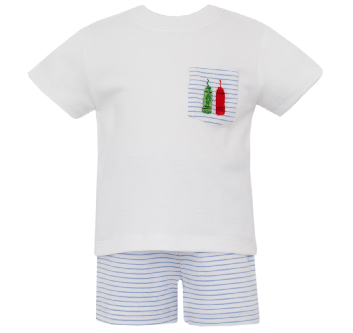 Blue Stripe Knit Boy Short Set - Crayons