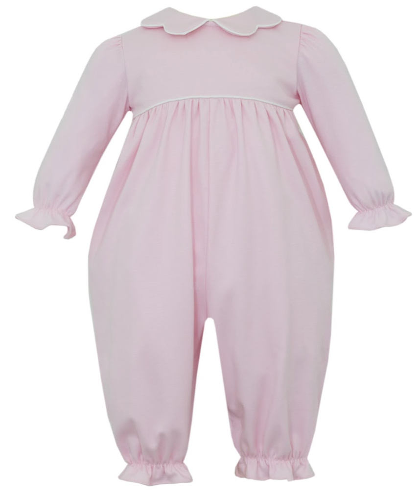 Pink Knit Girl Long Romper w/ Scallop Collar