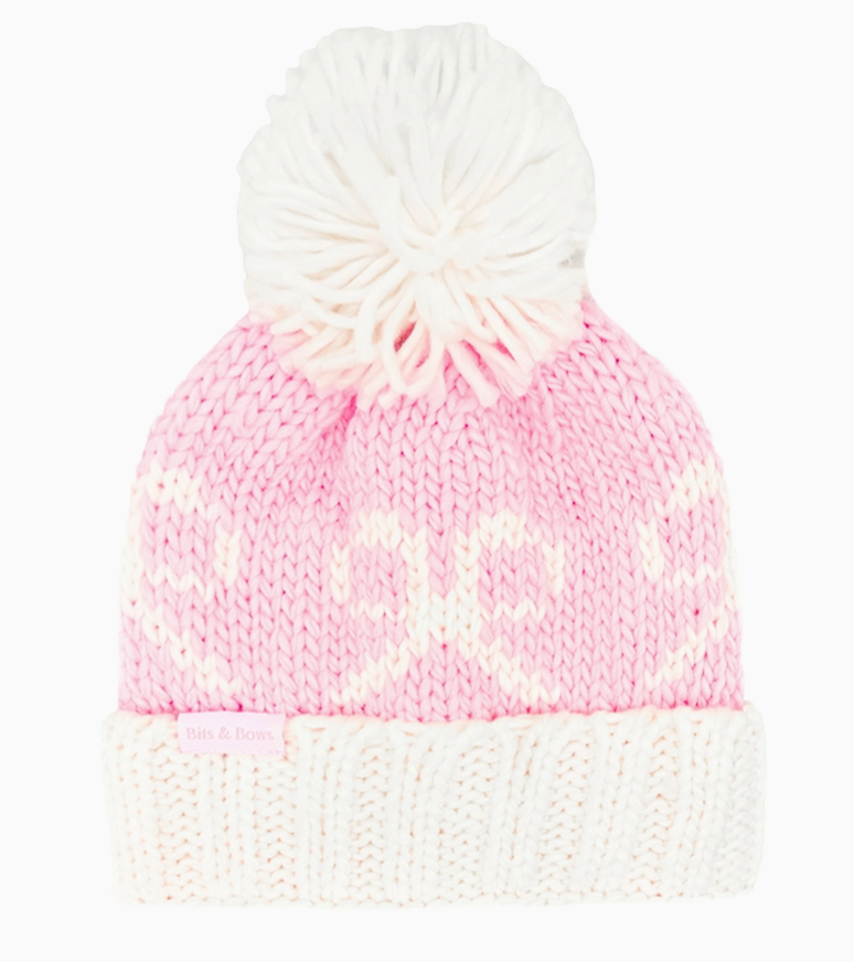 Pink Bow Bobble Hat