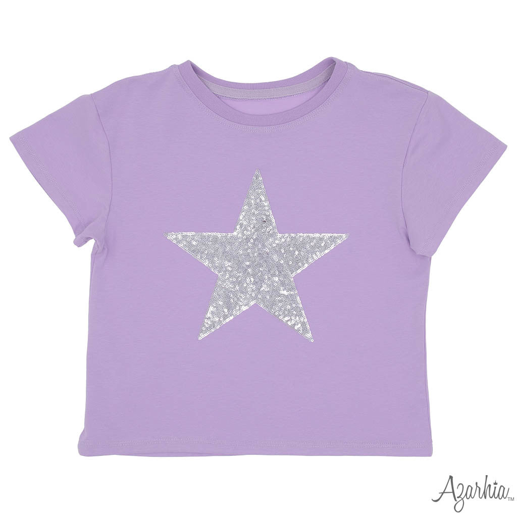 Lavender Boxy Tee - Silver Sequin Star