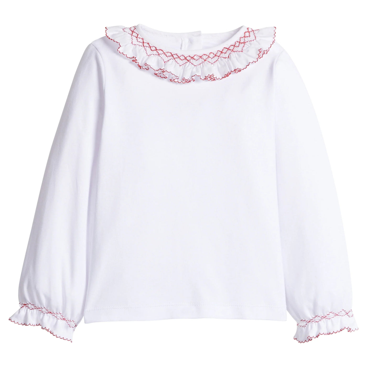 Smocked Madeline Blouse - White/ Red