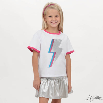 Pink Ringer Tee - Glitter Lightning Bolt