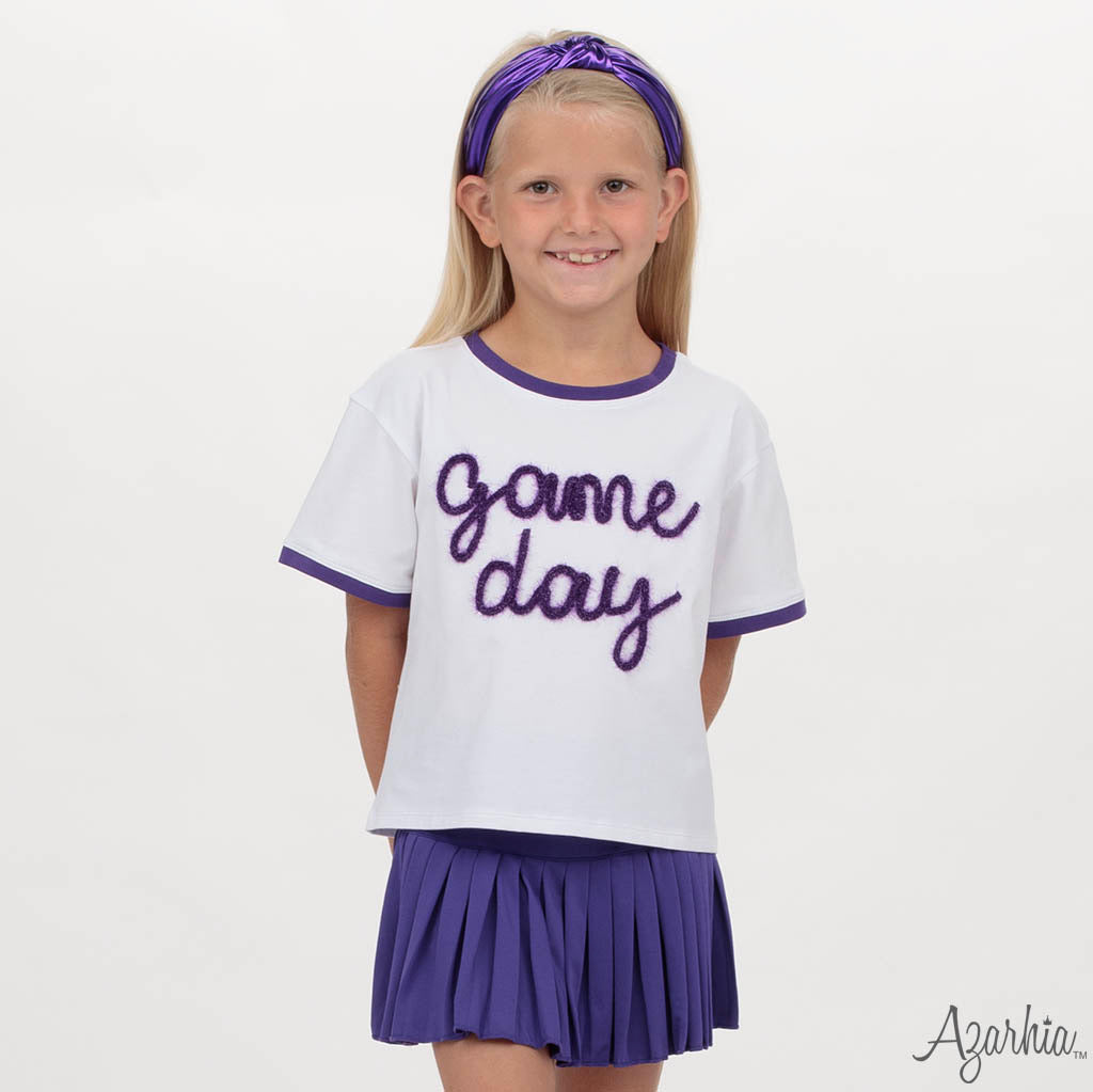 Purple Tinsel Game Day Ringer Boxy Tee