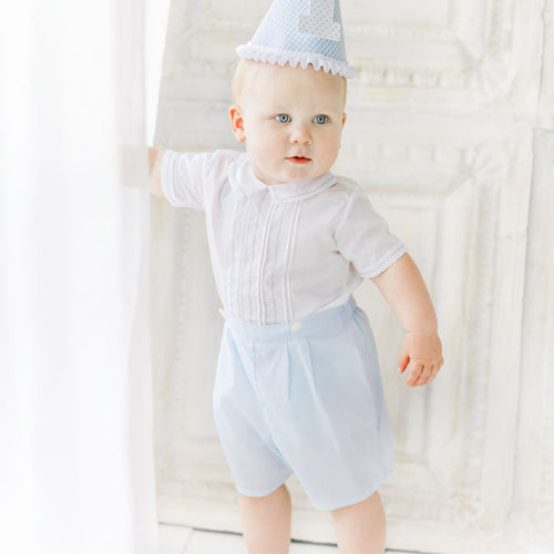Boy Feather Stitch Bobby Suit - White/Blue