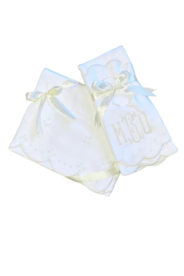 Scallop Bib/Burp Set - Ecru Dots