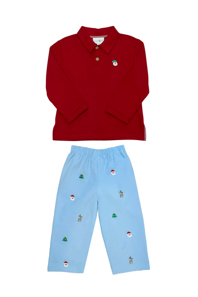 Zuccini Ian Polo Xmas Blue Cord Pant Set