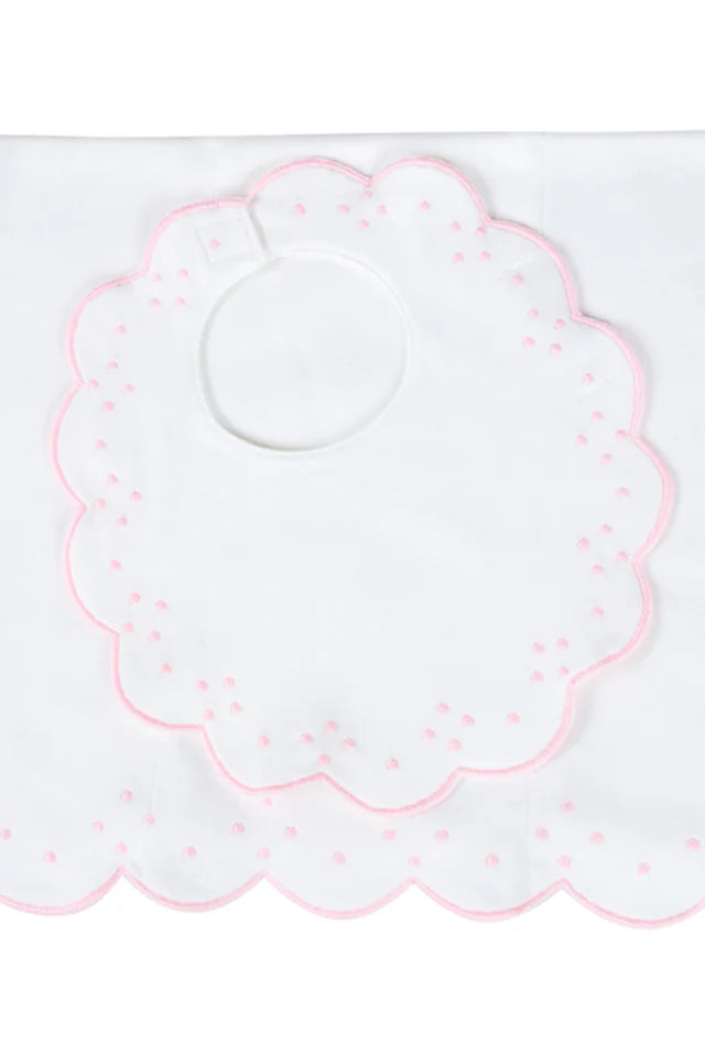 Scallop Bib/Burp Set - Pink Dots