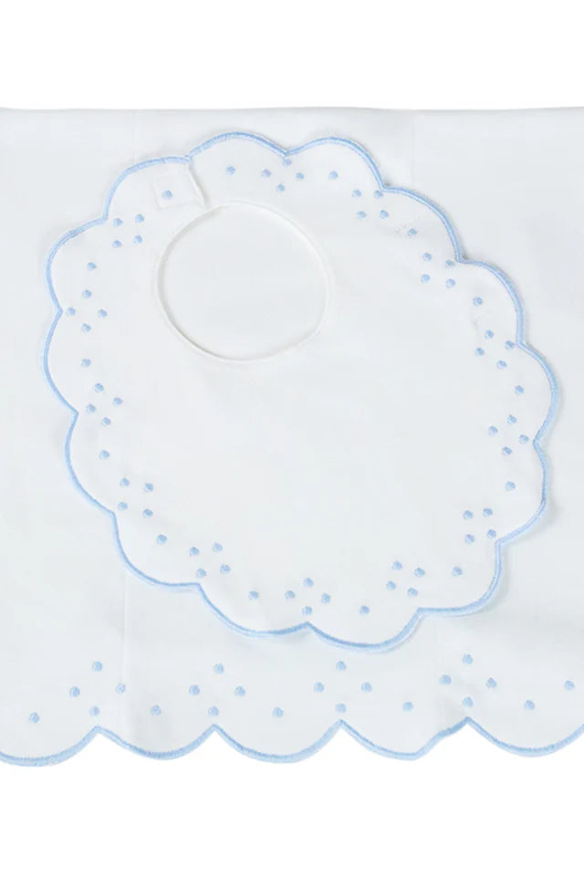 Scallop Bib/Burp Set - Blue Dots