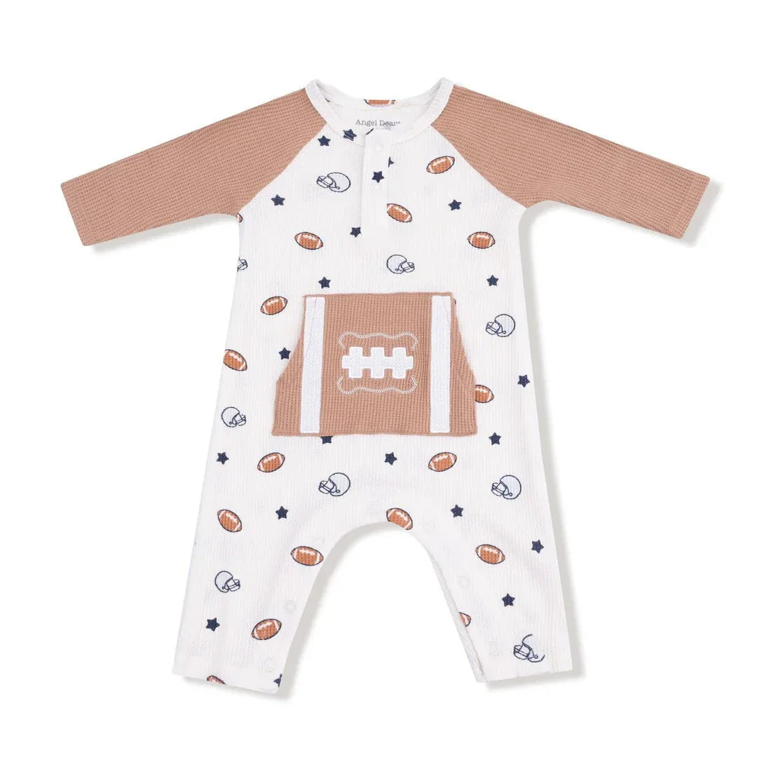 Raglan Henley Romper w/ Pocket - Footballs & Stars