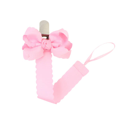 Scalloped Grosgrain Pacifier Clip w/ Detachable Bow: Antique White