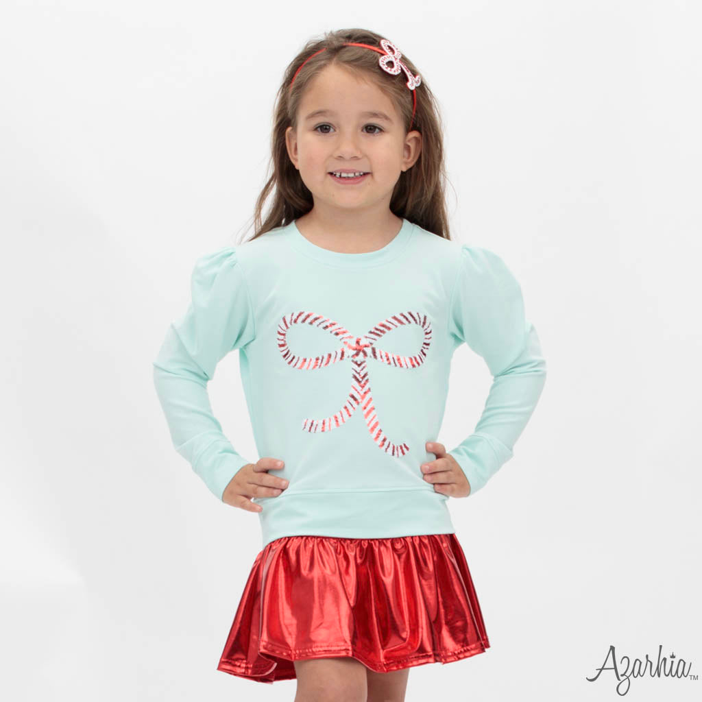Sequin Candy Cane Bow Sweatshirt - Mint