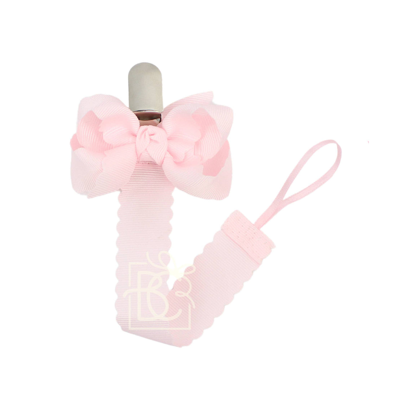 Scalloped Grosgrain Pacifier Clip w/ Detachable Bow: Antique White