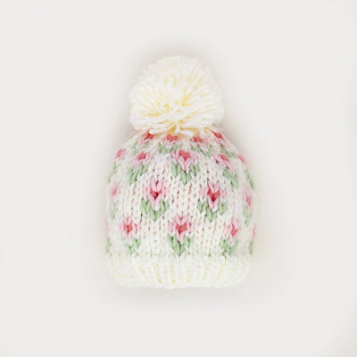 Beanie Hat - White Bitty Blooms