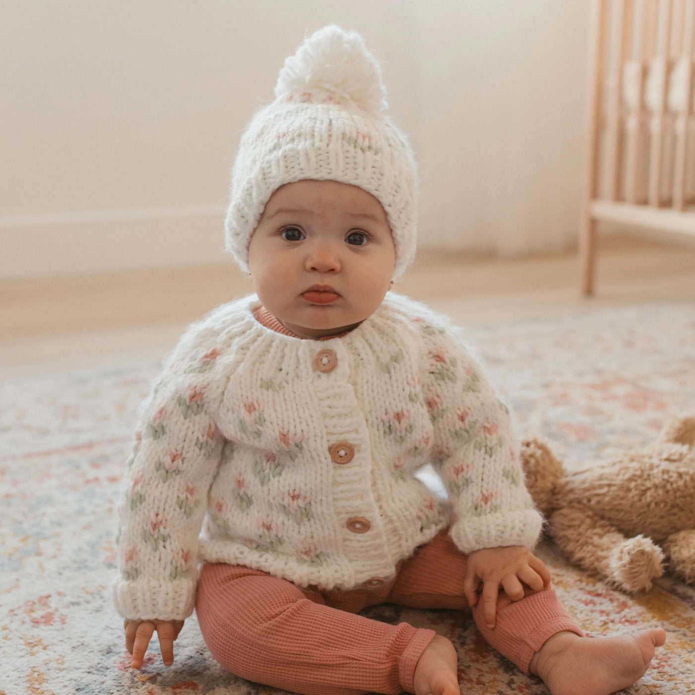 Cardigan Sweater - White Bitty Blooms