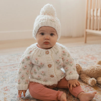 Cardigan Sweater - White Bitty Blooms