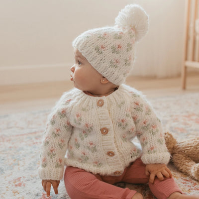 Cardigan Sweater - White Bitty Blooms