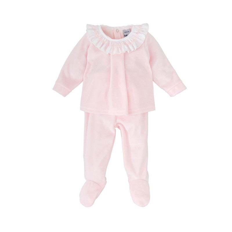 Smocked Velour Babygrow - Pink