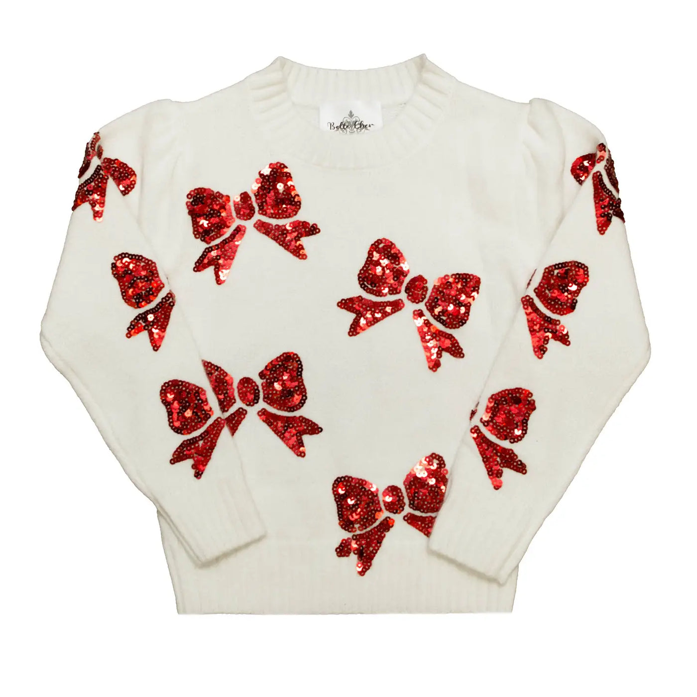 Cream Sweater w/ Red Glitter Bows