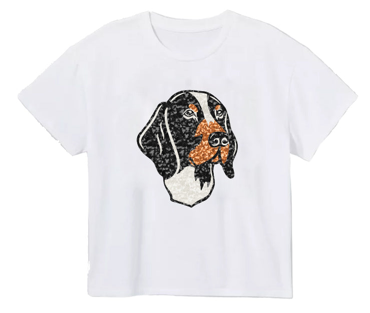 Orange Sequin Hound Dog Game Day Tee