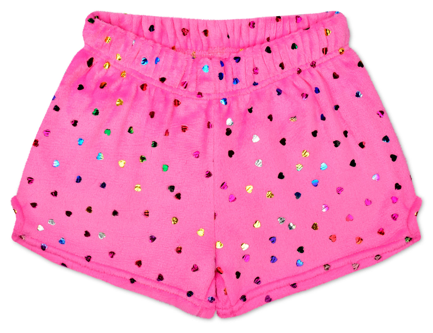 Plush PJ Shorts - Bright Pink Foil Heart