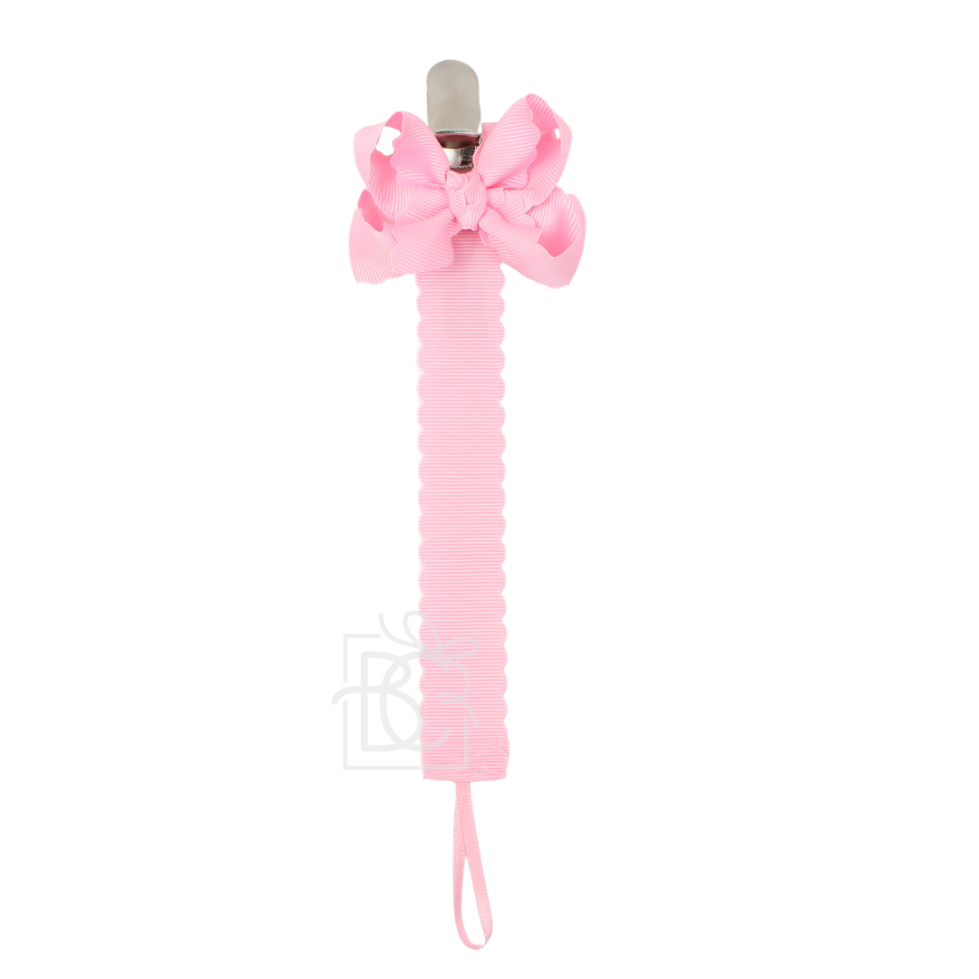 Scalloped Grosgrain Pacifier Clip w/ Detachable Bow: Antique White