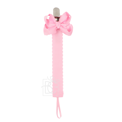 Scalloped Grosgrain Pacifier Clip w/ Detachable Bow: Antique White