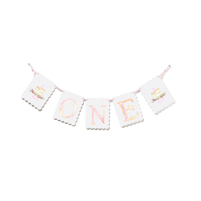 "ONE" Highchair Banner with Cake End Pieces: Pink