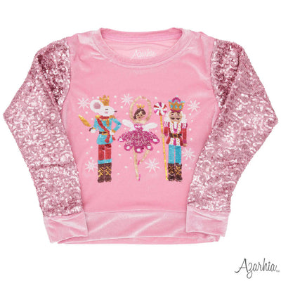 Sequin Sleeve Pink Velvet Sweatshirt - Nutcracker