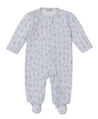 Zipper Footie - Ribbon Stripe Bouquets - Blue