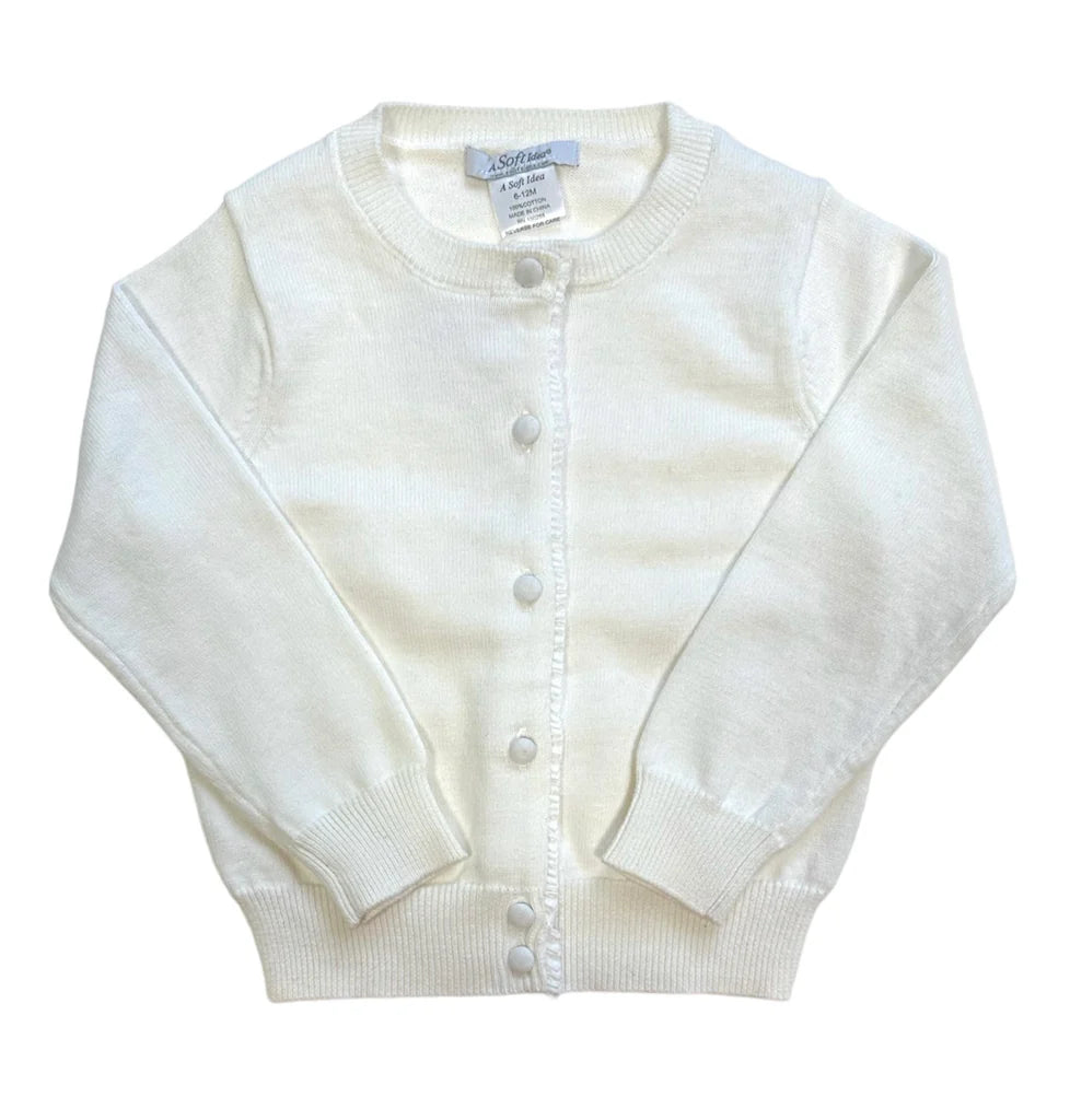Ruffle Placket Cardigan - Ivory