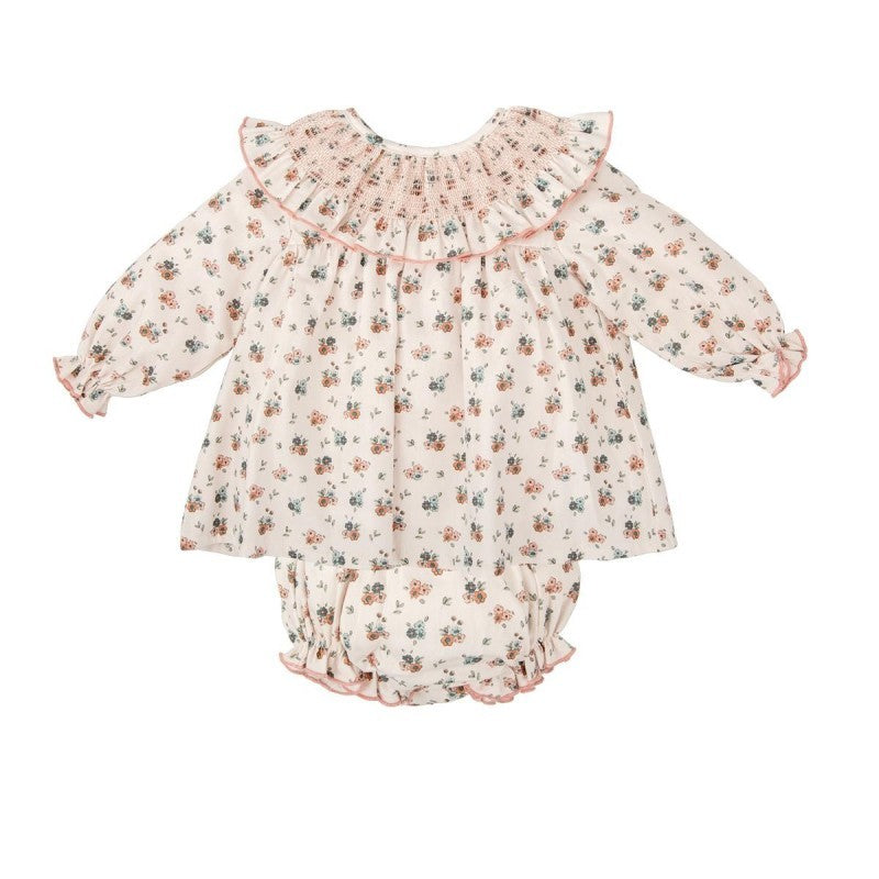 Cotton Woven Dress/Diaper Cover - Smocked Pink Floral