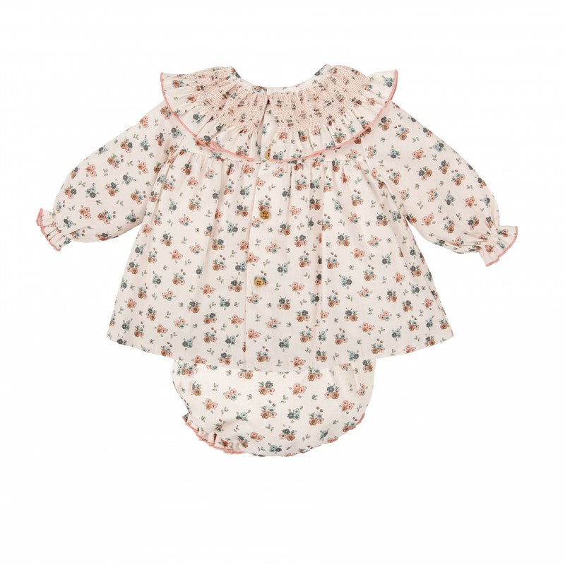 Cotton Woven Dress/Diaper Cover - Smocked Pink Floral