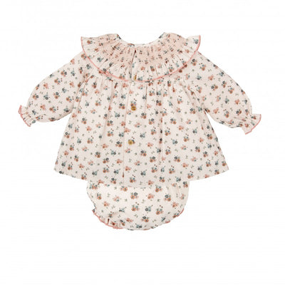 Cotton Woven Dress/Diaper Cover - Smocked Pink Floral