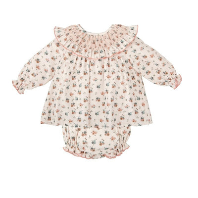 Cotton Woven Dress/Diaper Cover - Smocked Pink Floral