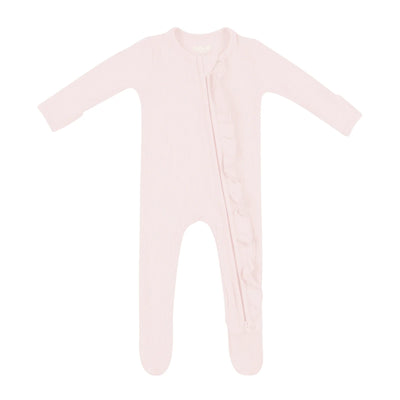 Kyte Ribbed Ruffle Zipper Footie - Blush