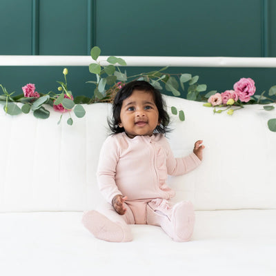 Kyte Ribbed Ruffle Zipper Footie - Blush