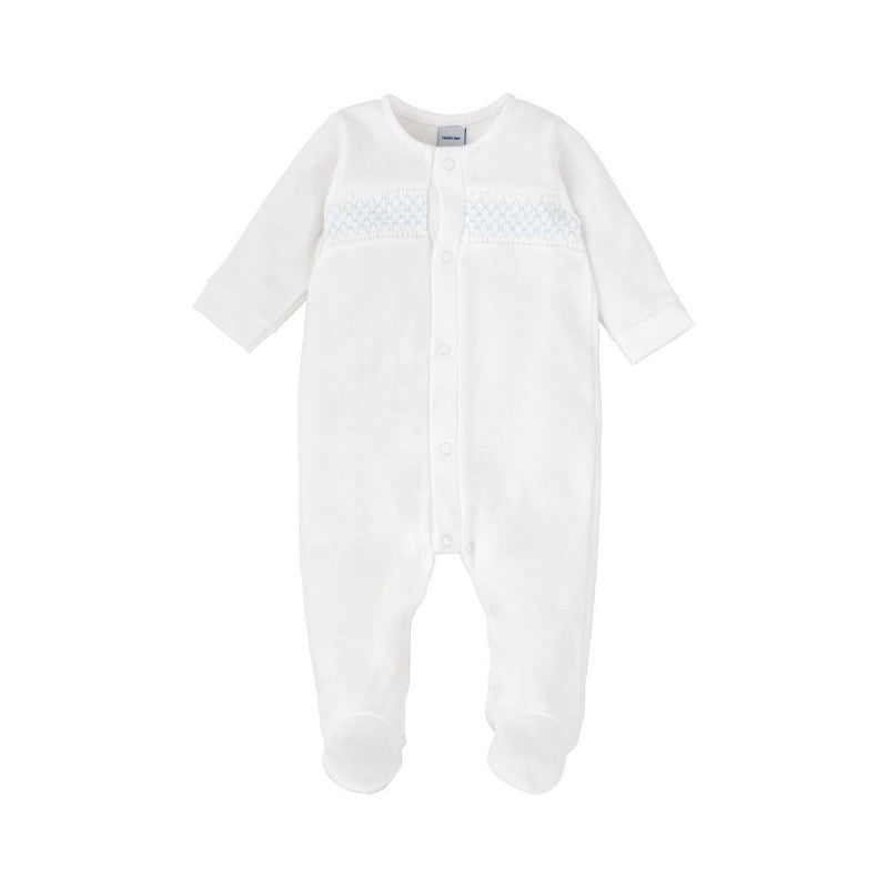 Cotton Knitted Babygrow - White/ Blue Smock