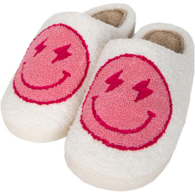 Pink Lightning Smiley Slippers
