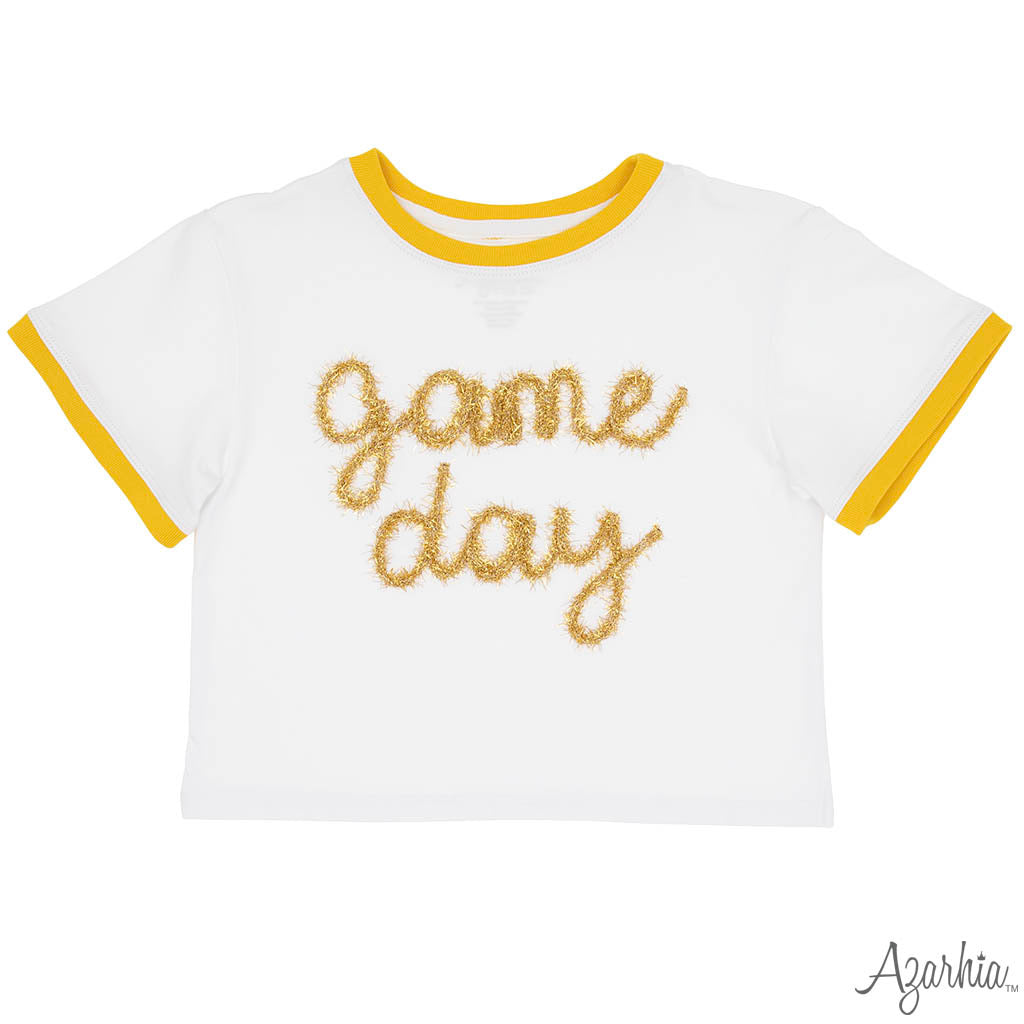 Gold Tinsel Game Day Ringer Boxy Tee