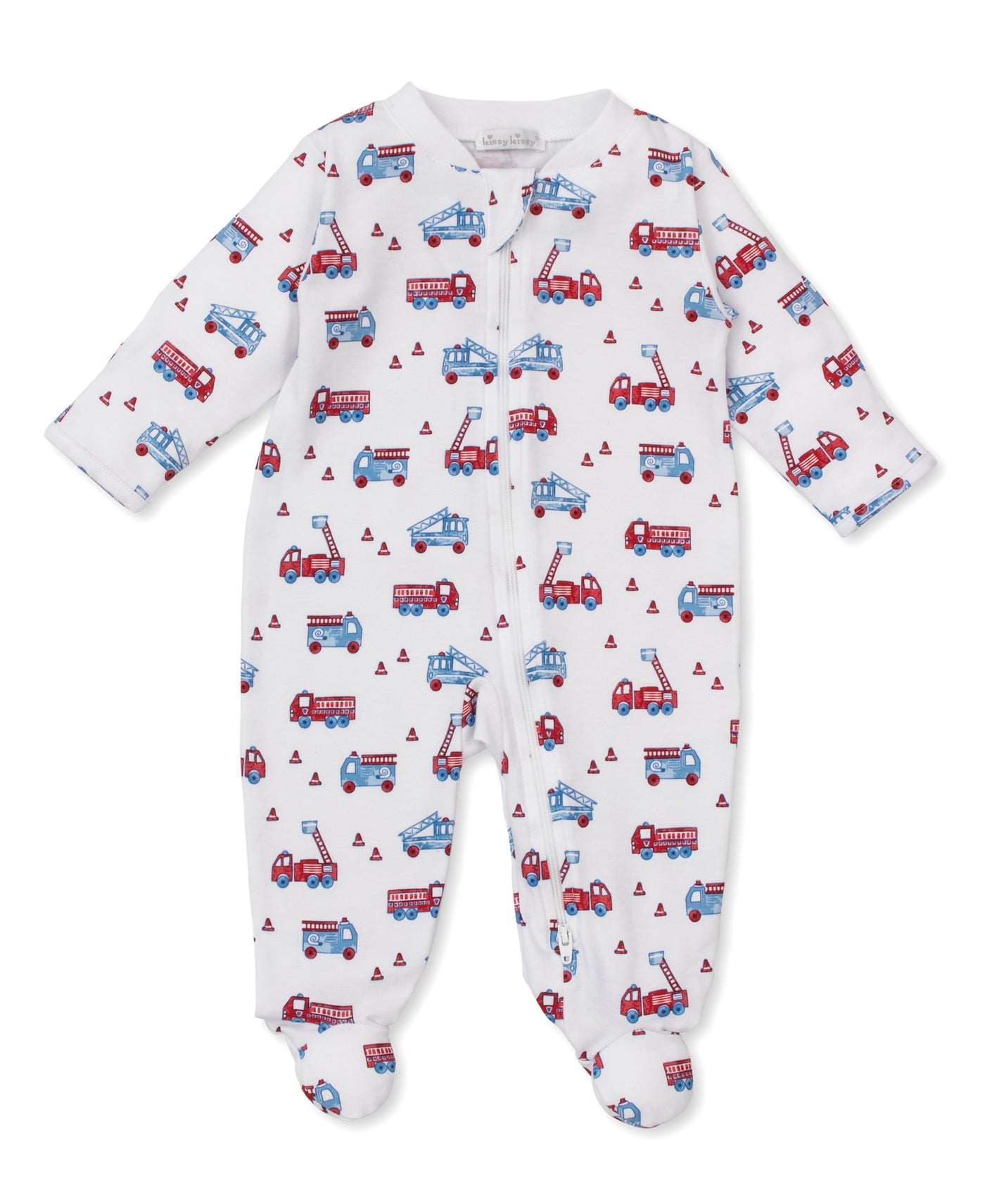 Kissy Flashing Firetrucks Print Zip Footie