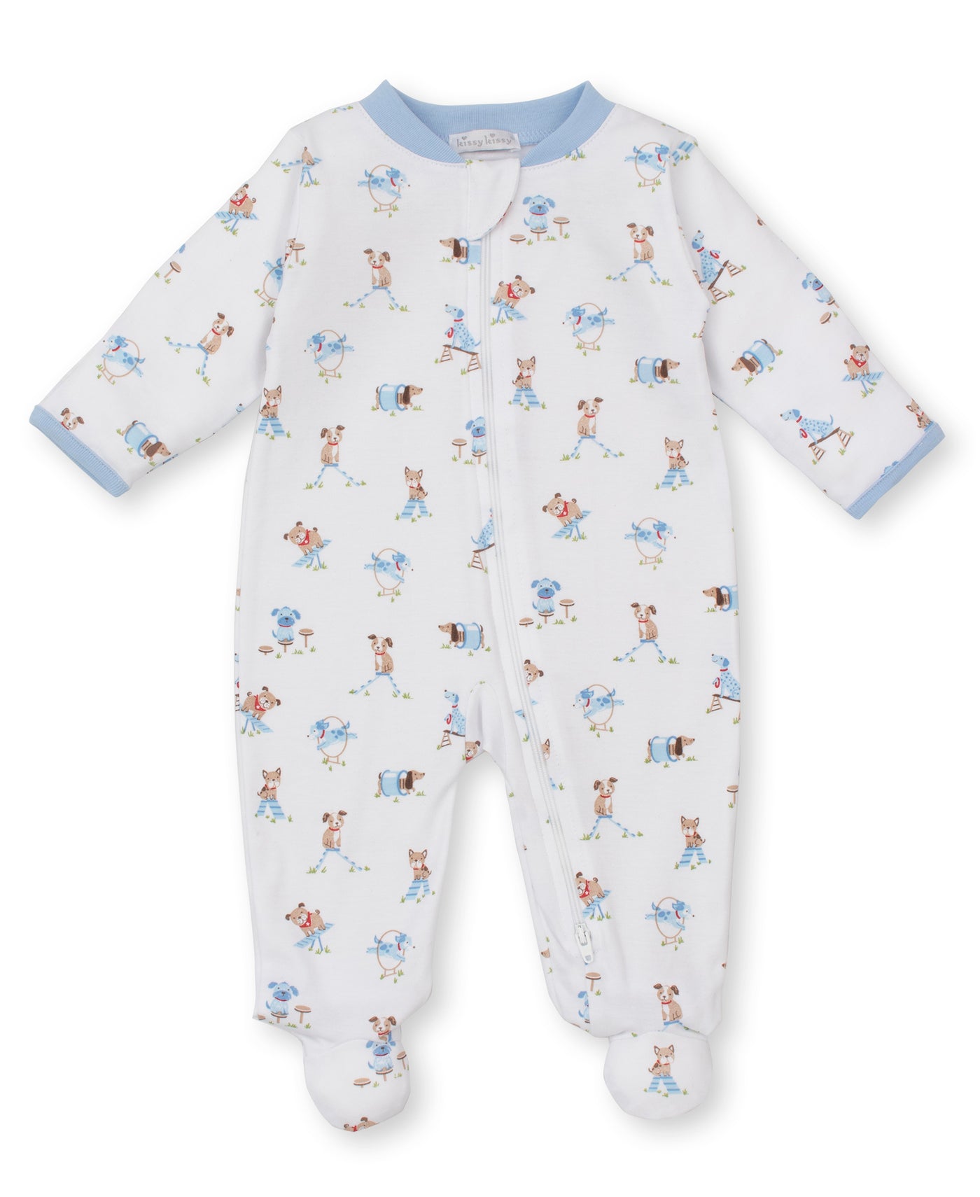 Kissy Playground Pups Print Zip Footie