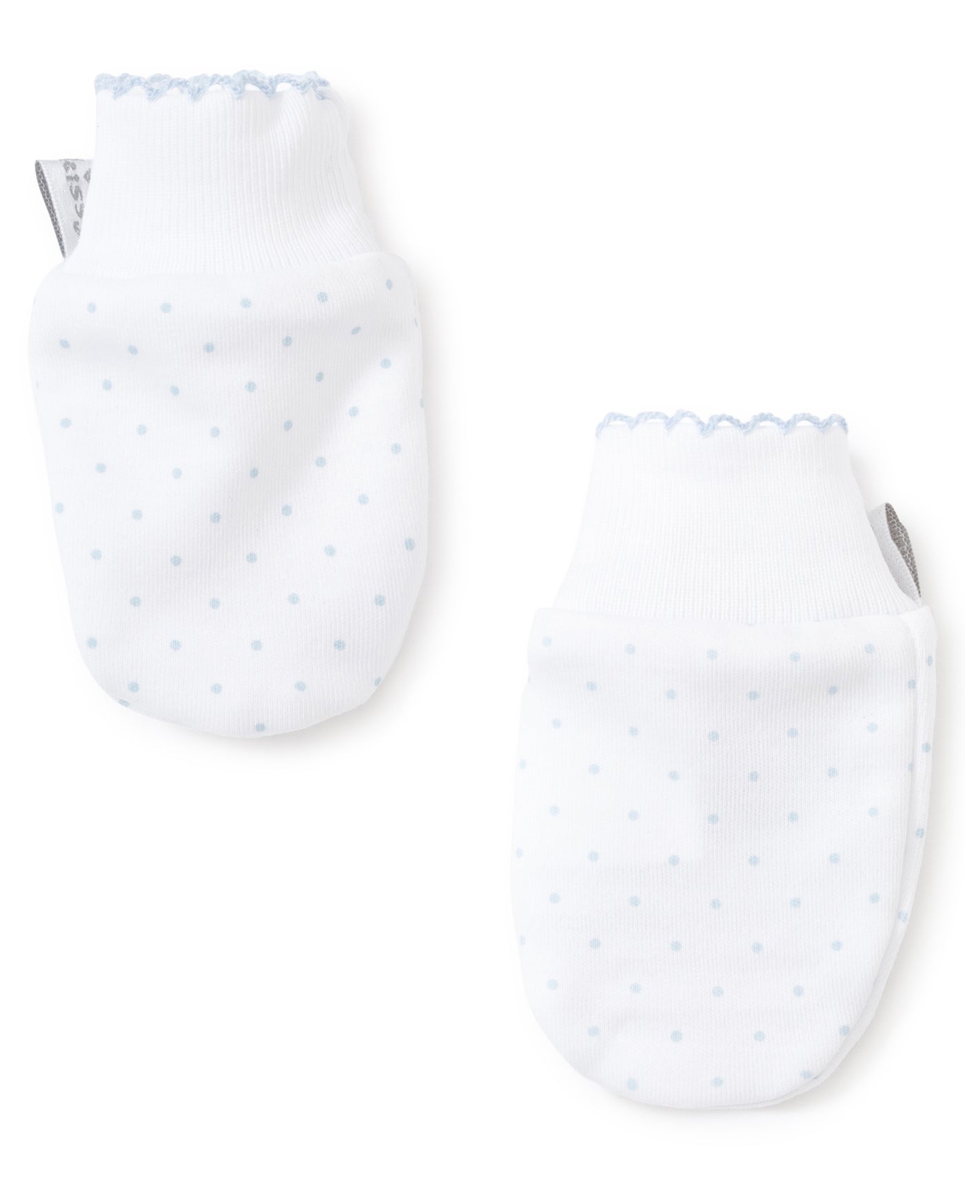 Kissy Dots Print Mitts - White/Lt Blue