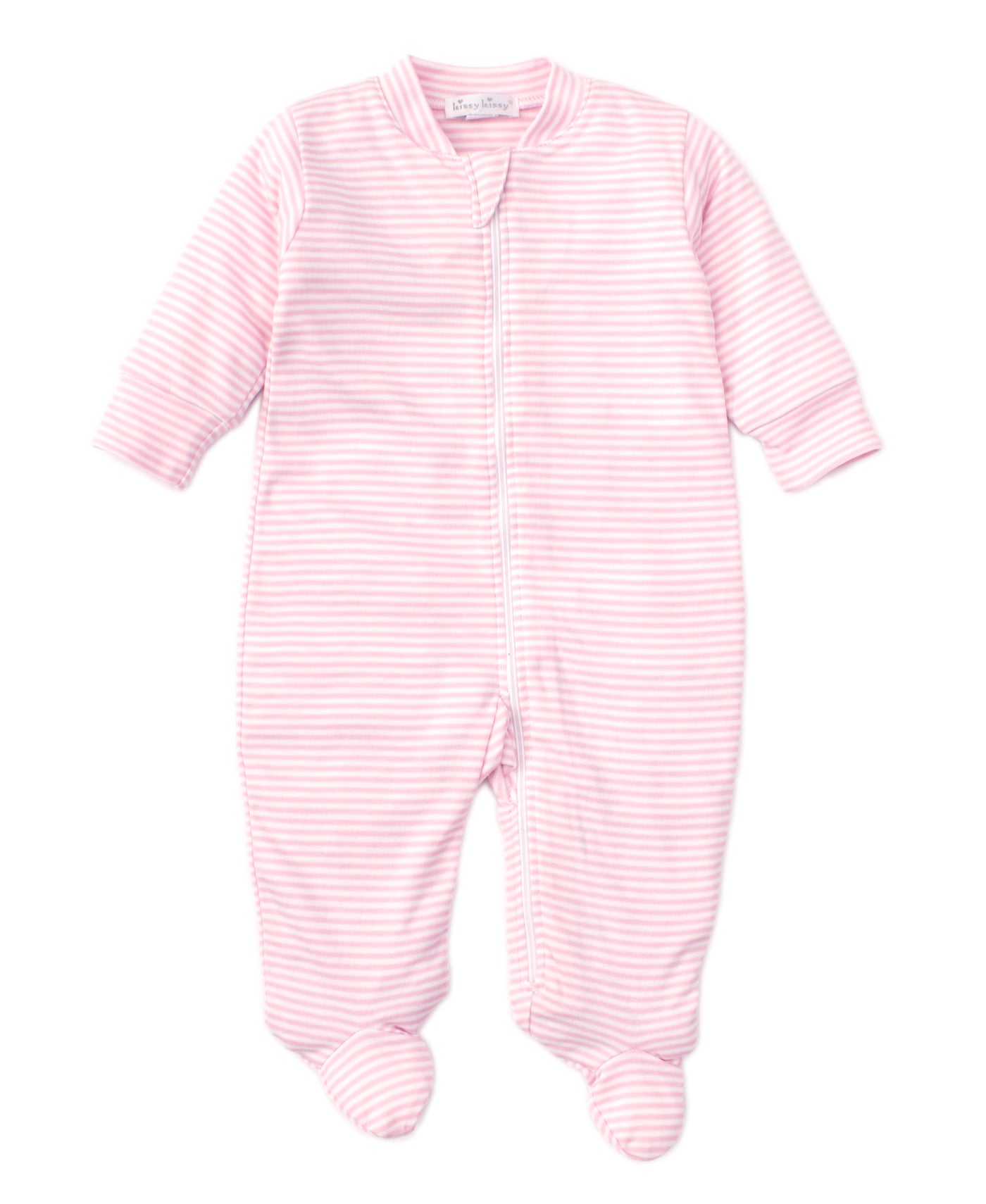 Stripes Footie W/ Zip - Pink